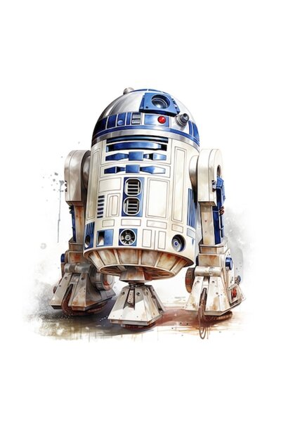OEM Autocolant robot R2-D2, Star Wars, Foc, SF, Bordură albă, Vinil PVC 15 cm