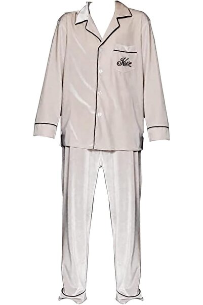 Margoun Men Pyjamas Set Nightwear Two-Pieces Velvet Sleepwear Shirt Pants MG16 -Gold