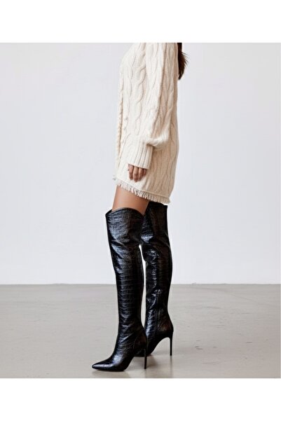 Felisya Butik Μπότες με μοτίβο κροκόδειλου μέχρι τον καβάλο- FelisyaButik