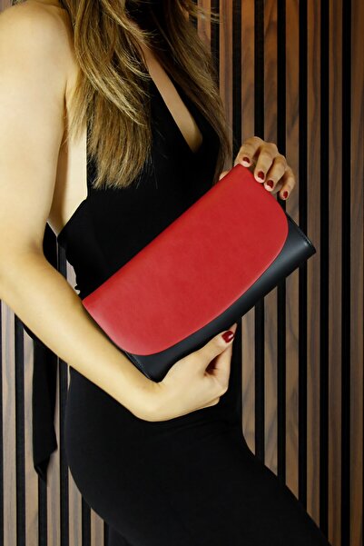Erkan Saçmacı Black Red Vegan Chain Strap Magnetic Closure Elegant Evening Dress Clutch Bag