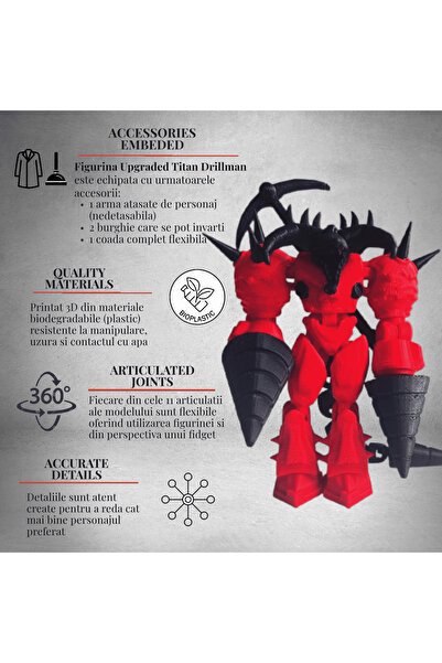 Lulu's Prints Figurina tip fidget robot Upgraded Titan Drillman, Skibidi Toilet, Roblox