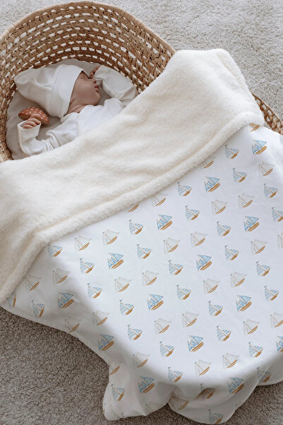 Tuğba Kuğu Plush Double Face Blanket - Pureline Series - Sail Boats