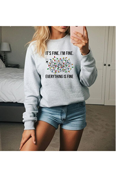 Tubinyoo سويت شيرت I'm Fine مطبوع ذو طابع العام الجديد مكون من 3 خيوط وياقة د...