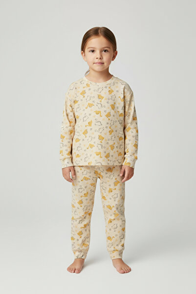 hepbaby Dinazor Desenli Uzun Kollu Çocuk Pijama Takımı %100 Pamuk – 3-6 Yaş