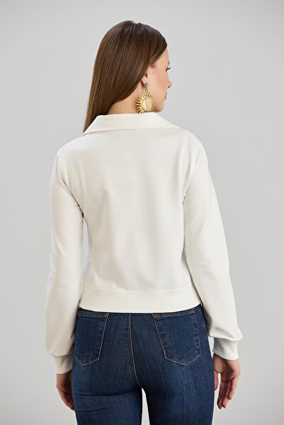 Sortie Women's Shirt Collar Sleeve Skirt Ribbed Knit Two Thread Ecru Basic Sweatshirt