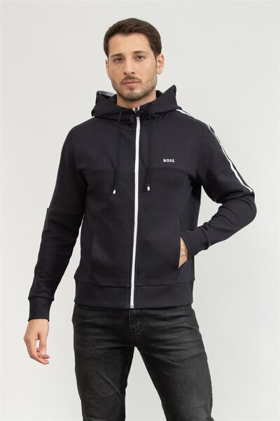 BOSS Erkek Marka Logolu Uzun Kollu Cepli Fermuar Kapamalı Lacivert Sweatshirt...