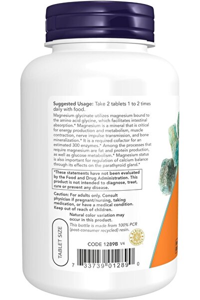 Now Foods Magnesium Glycinate Highly Absorbable Form Tablets, 180 Tablets