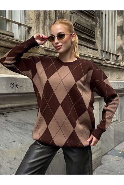 Tubik Pulover de damă cu decolteu rotund cu model Argyle