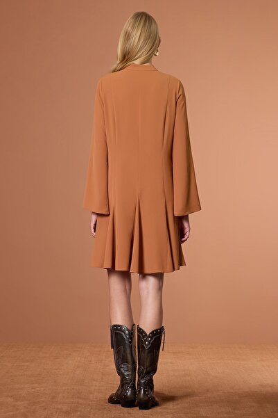 UPGRADE Volanlı Dökümlü Elbise Kiremit