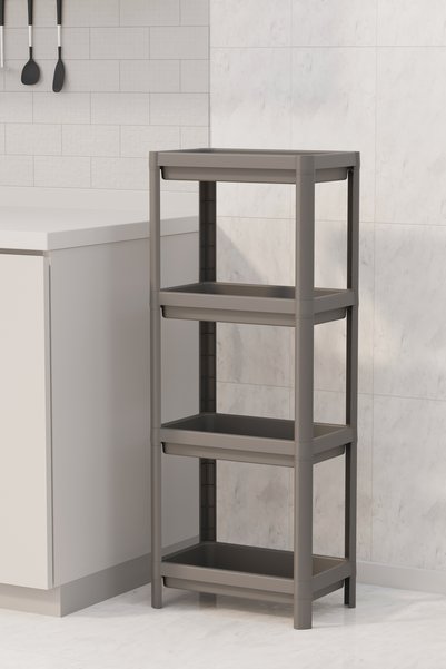 hemlife 4-Tier Bathroom Shelf Unit Gray - Modern Design Organizer Shampoo Holder Towel Rack Cabinet Ample Storage