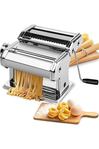 Generic آلة صنع المعكرونة، أسطوانة وقاطعة معكرونة يدوية من الفولاذ المقاوم للصدأ مع مشبك لتحضير السباغيتي واللازانيا