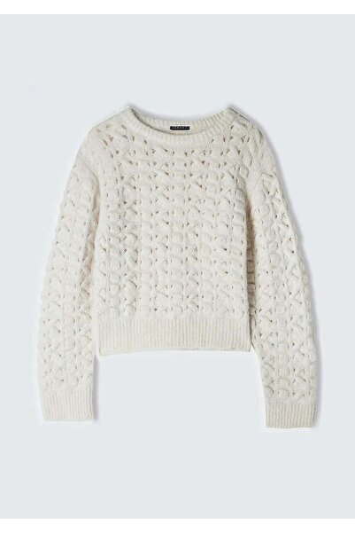 Sisley Women's Kdn_Wool Blend Block Detailed Crew Neck Sweater 324A145Ym105A-Sis14J