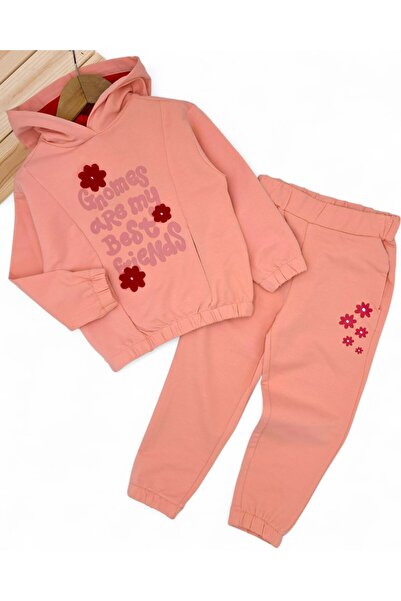 Egelite Girl Child 2-3-4-5-6 Years Old, Transitional Hooded , Compact Tracksuit Set with Floral Embroidery