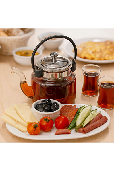 Dania إبريق شاي حراري زجاجي سعة 1500 مل بمقبض معدني أسود