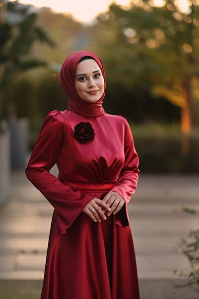 By Atelier Elanor Collar Rose Detailed Spanish Sleeve Evening Dress