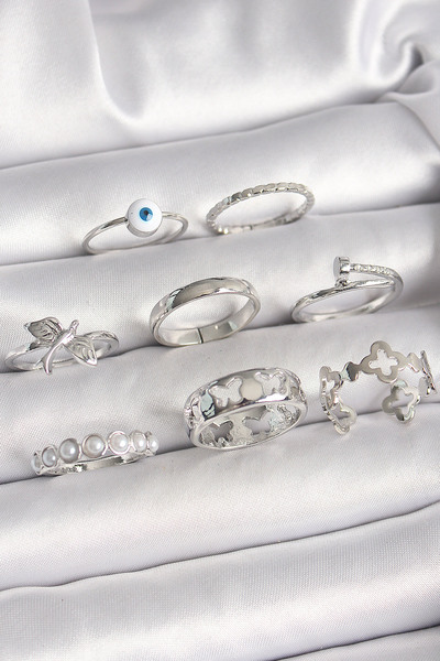 Skygo خاتم نسائي مرصع باللؤلؤ ومطرز على شكل فراشة من النحاس الفضي - TJ-BYK3649