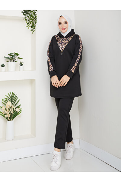 Wual giyim Zipper Detailed Leopard Patterned Suit