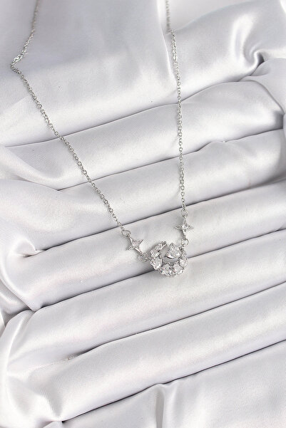 Skygo 316L Steel Silver Color Zircon Stone Crescent Heart Model Women's Necklace - Tj-Bko9929