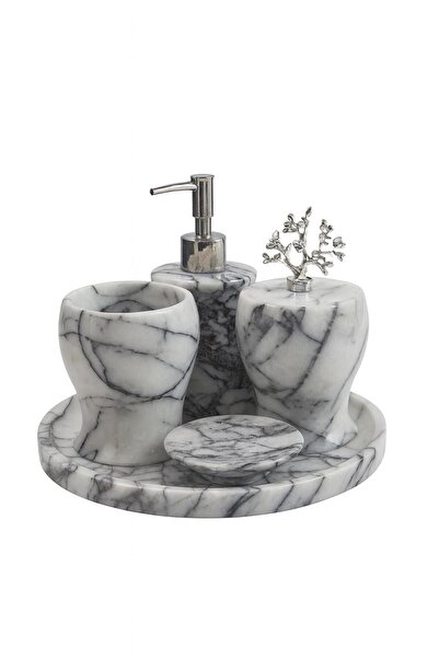 Modestmar Lilac Marble Silver Coral Accessories 5-Piece Bathroom Set