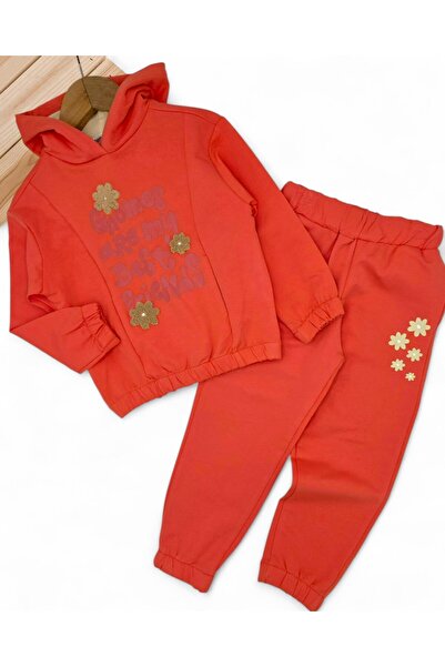 Egelite Girl Child 2-3-4-5-6 Years Old, Transitional Hooded , Compact Tracksuit Set with Floral Embroidery