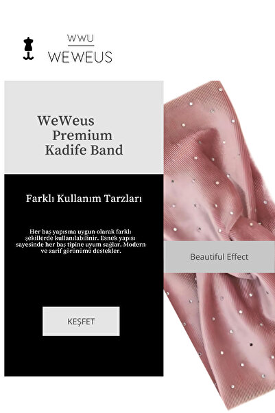 Weweus Kadife Pembe Renk Taşlı Premium Kadın Saç Bandı