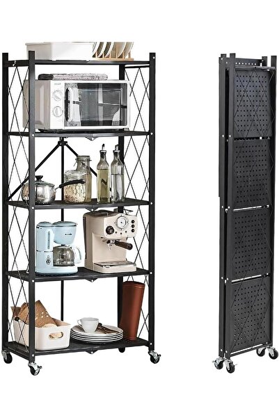 AZZHAAR أرفف تخزين قابلة للطي مع عجلات، وحدة رفوف معدنية، منظم عالي التحمل للمرآب، مجموعة
