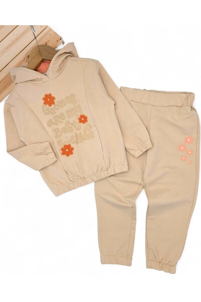 Egelite Girl Child 2-3-4-5-6 Years Old, Transitional Hooded , Compact Tracksuit Set with Floral Embroidery