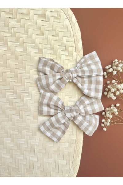 chipiques Beige Large Gingham 2-Piece Ballerina Bow