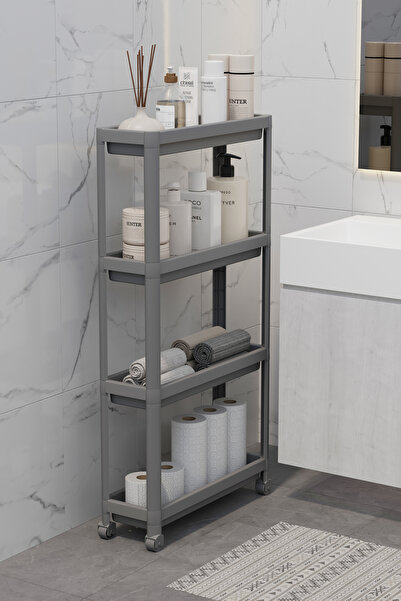 hemlife Ράφι μπάνιου με ρόδες 4 επιπέδων - Μοντέρνα σχεδίαση οργανωτής σαμπουάν, θήκη για πετσέτες, ντουλάπι