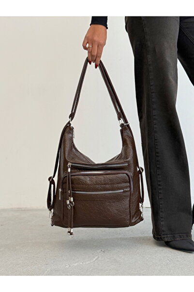 KIRASE New Stylish and Convenient Soft Leather Multi-Section Large Size Backpack and Shoulder Bag