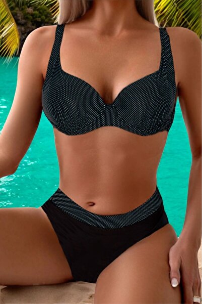 embody Costum de baie din 2 piese, slip clasic, mărime mare, buline negre/albastre lm0037