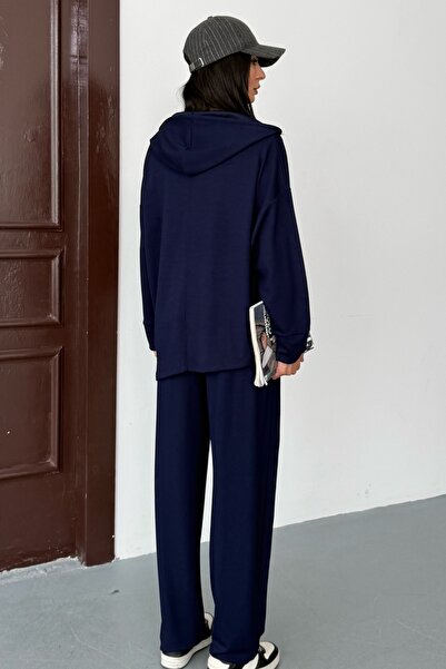 Ded COLLECTION Women's Asymmetrical Cut Hooded Pocket Detailed Comfortable Modal Set