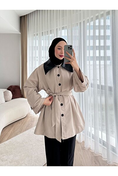 fyla boutique Deri Detaylı Trençkot