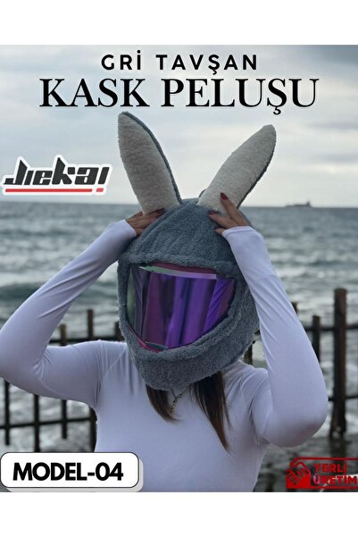 JİEKAİ MODEL-04 KASK PELUŞU-KILIFI TEK EBAT GRİ TAVŞAN