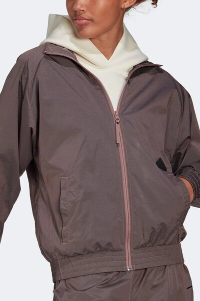 adidas Νέο γυναικείο υφαντό μπουφάν με φερμουάρ TT Γυναικείο υφαντό αθλητικό μπουφάν χαλαρής εφαρμογής Dusty Rose