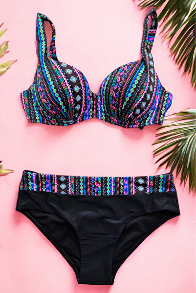 embody 2-piece swimsuit, classic bikini bottom, large size, multicoloured