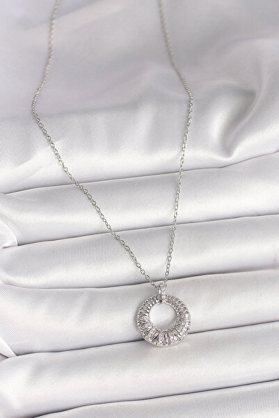 Skygo 316L Steel Silver Color Chain Zircon Stone Embroidered Circle Model Women's Necklace - Tj-Bko9969