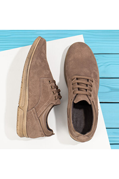 Modlet.ro Pantofi sport bărbătești din piele întoarsă bej, cu șireturi, MOD11162