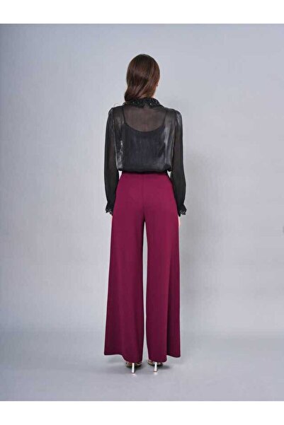 SERPİL Dantel Yaka ve Manşet Detaylı Şifon Uzun Kollu Kadın Gömlek 50582