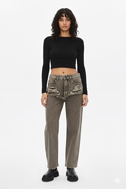 Vovikon Blugi KN cu picior largi, rupti cu laser, sub buzunarul din față