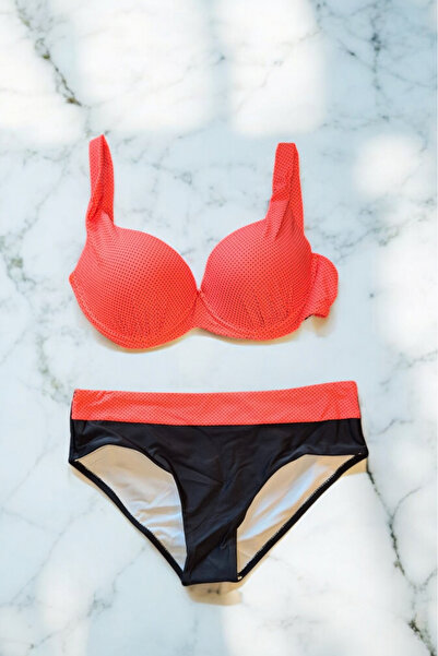 embody Costum de baie din 2 piese, slip clasic, mărime mare, portocaliu de vară, negru/portocaliu lm0037