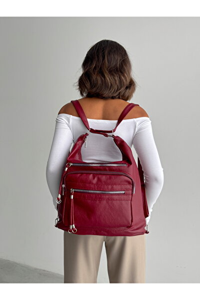 KIRASE New Stylish and Convenient Soft Leather Multi-Section Large Size Backpack and Shoulder Bag