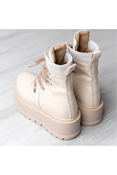 exclusives.ro Women's boots - Bari - medium - high sole - beige / cream natural leather