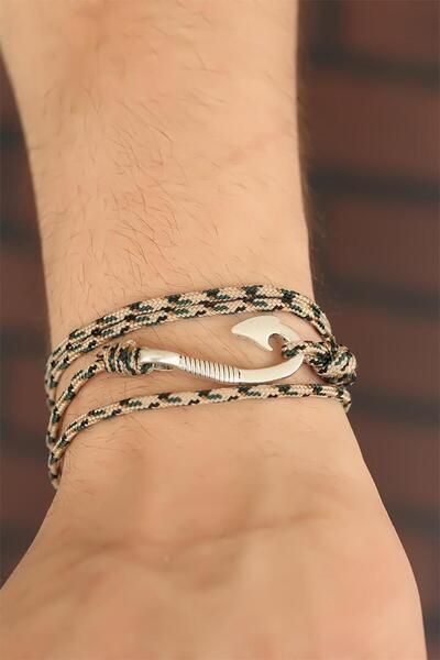 Skygo Cream Color Line Pattern Men's Bracelet with Metal Hook - Tj-Eb2244-Ks