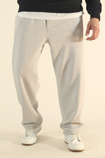 EydaMoon Erkek Gri Baggy Kışlık Yumuşak Dokulu Bol Paça Eşofman Altı