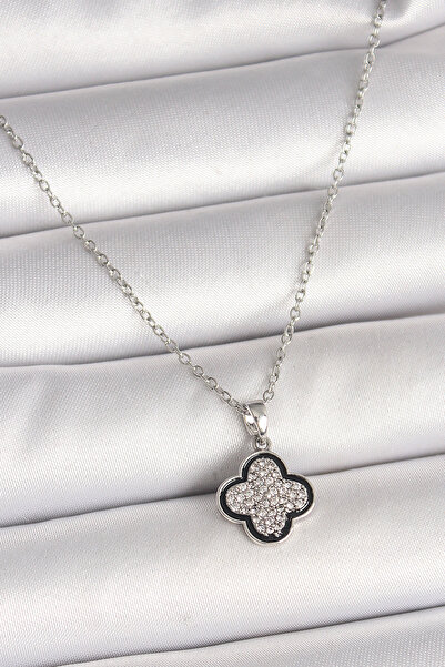 Skygo 316L Steel Silver Color Chain Zircon Stone Clover Model Women's Necklace - Tj-Bko9975