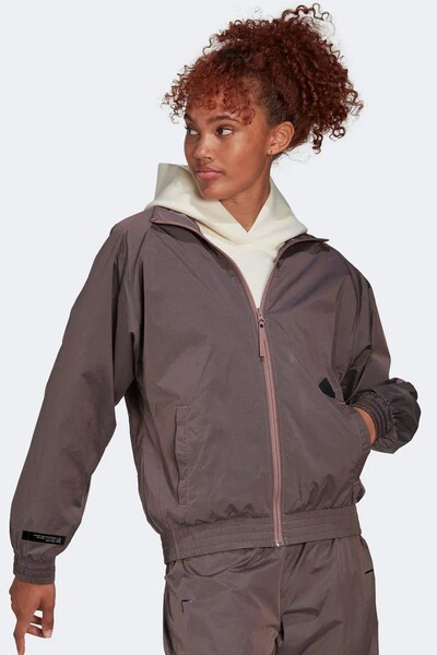 adidas Νέο γυναικείο υφαντό μπουφάν με φερμουάρ TT Γυναικείο υφαντό αθλητικό μπουφάν χαλαρής εφαρμογής Dusty Rose