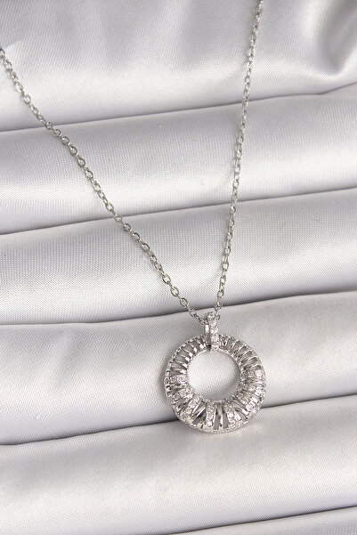 Skygo 316L Steel Silver Color Chain Zircon Stone Embroidered Circle Model Women's Necklace - Tj-Bko9969
