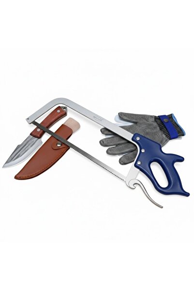 ZanaCasei Set profesional – Ferăstrău din oțel inoxidabil 45 cm + Mănușă anti-tăiere + Cuțit Adventure cu tang complet