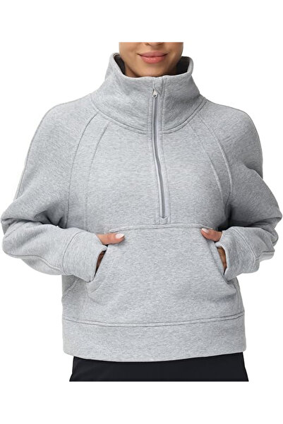 OEM Women's thick sweatshirt with pocket and zipper, Gray M